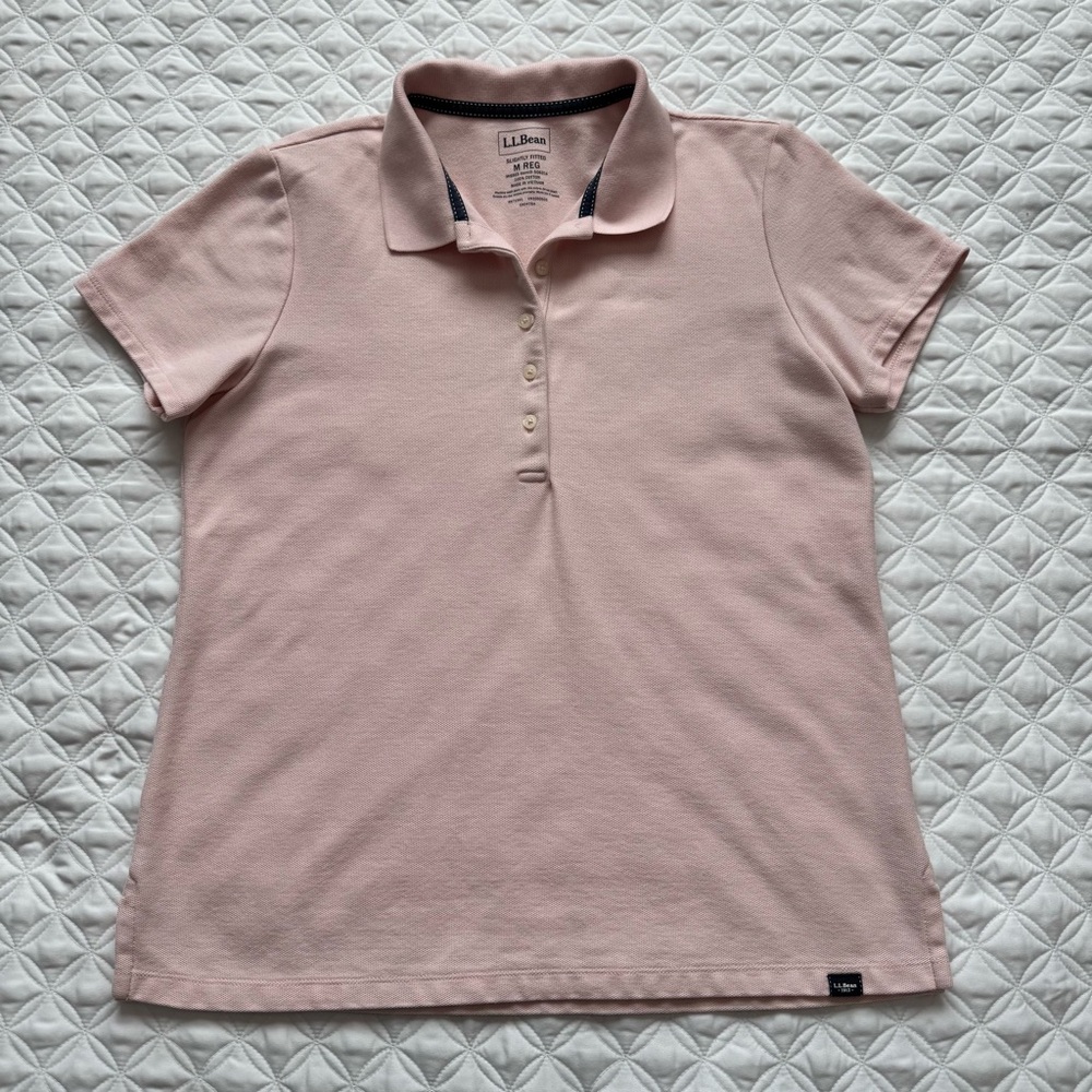 L.L. Bean Slightly Fitted Short Sleeve Polo Top Light Pink Size M